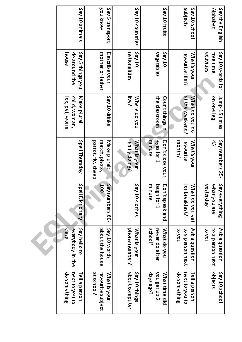 Tasks worksheet