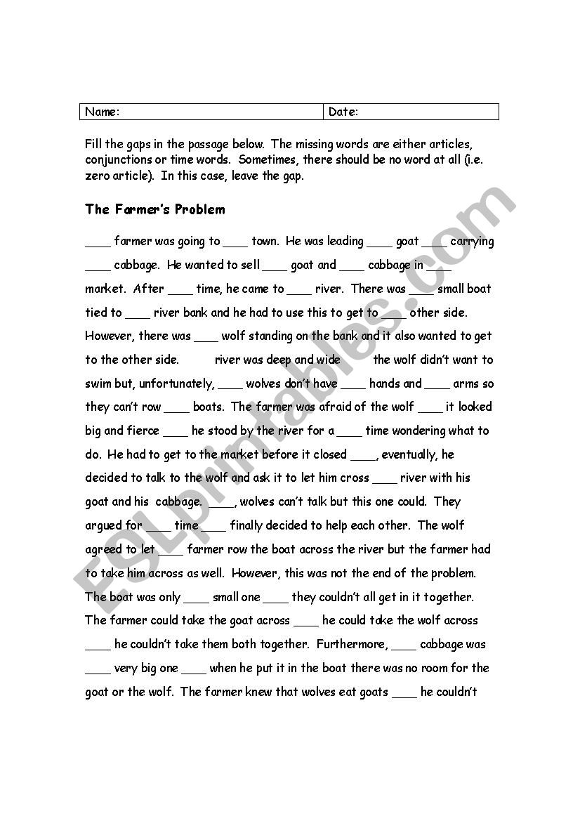 articles - folk story worksheet