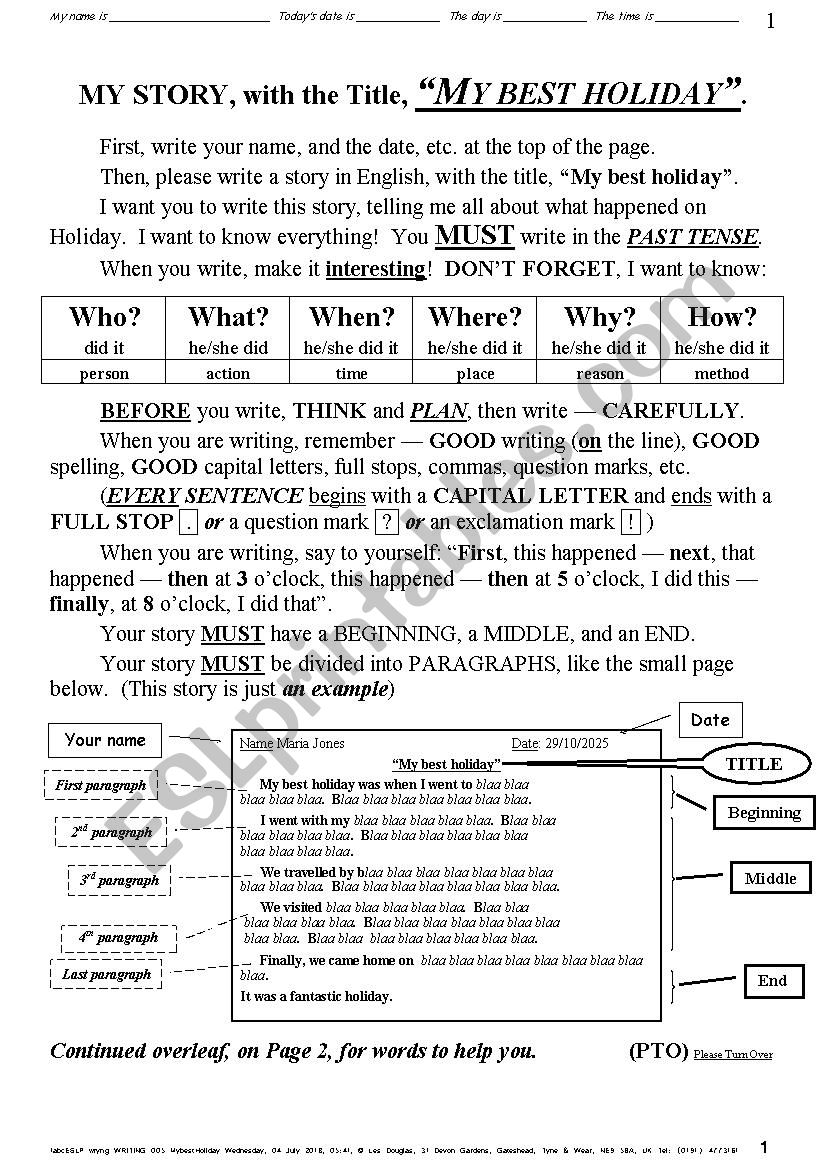 ESSAY 001 My best holiday worksheet