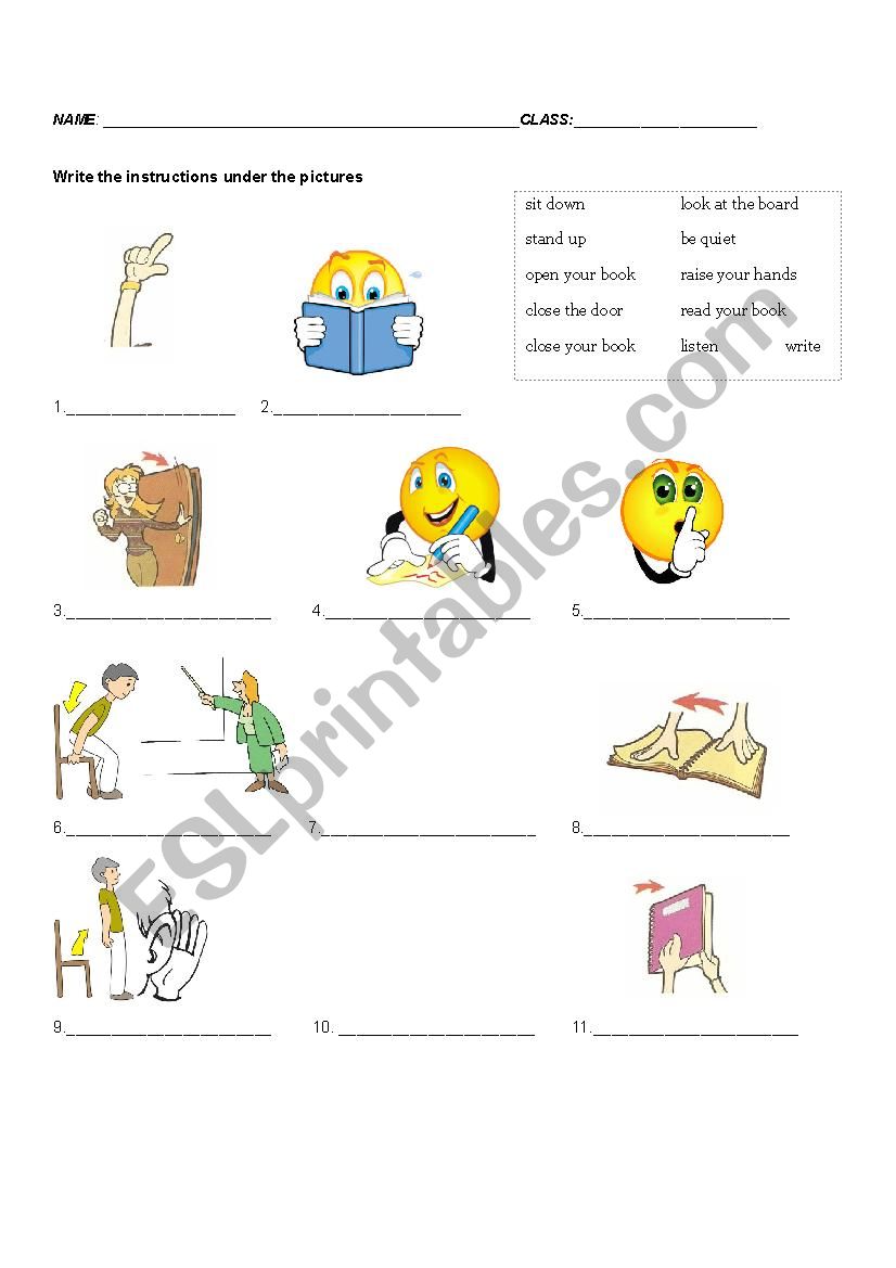 Instructions and vocabulary test