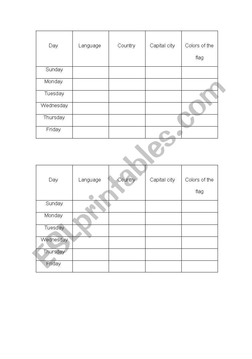 countries and capital cities worksheet