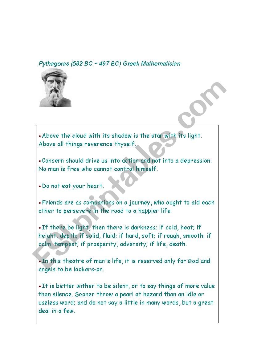 Pythagoras- our teacher worksheet