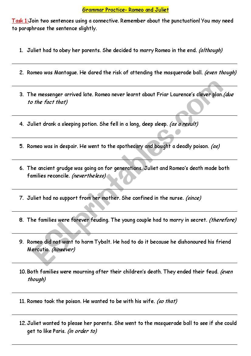 Romeo and Juliet worksheet