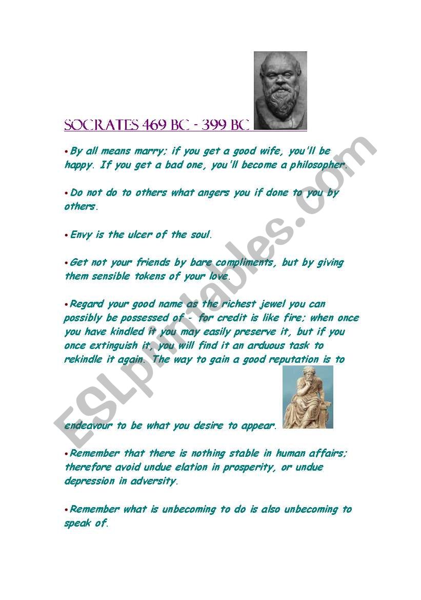 Socrates-saying/Quotes worksheet