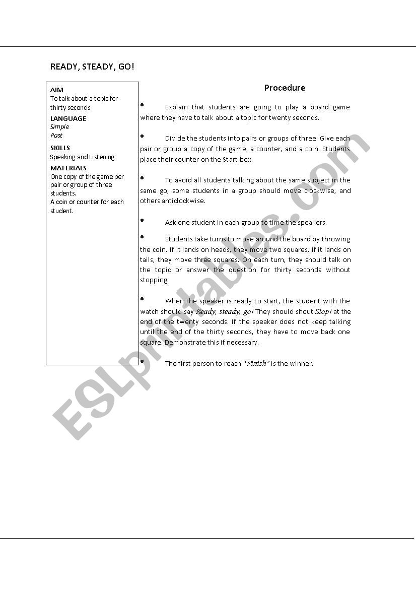 Simple Past Speaking Boargame worksheet