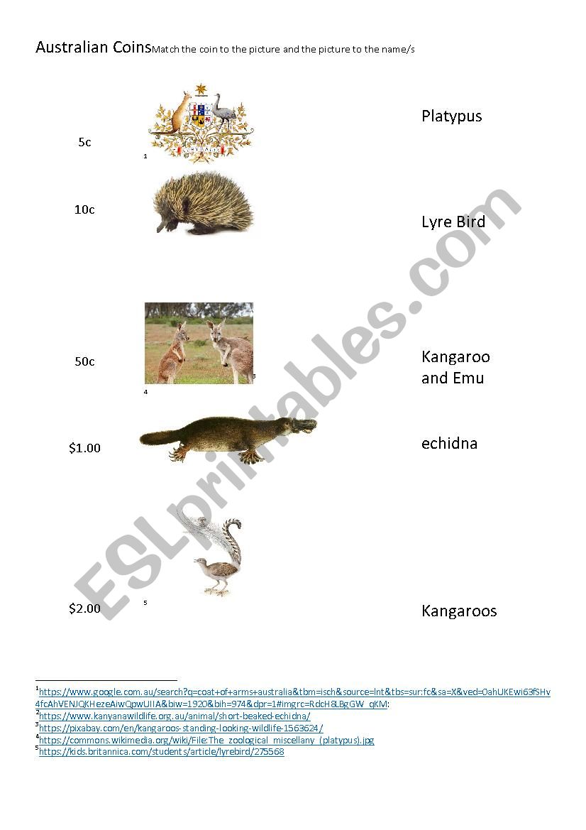 Australian Coinage worksheet