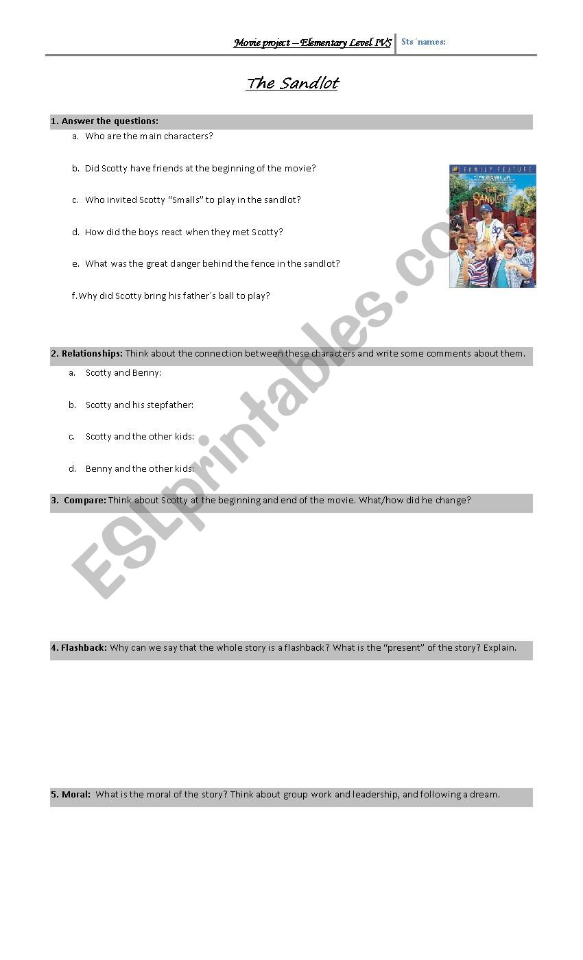 The Sandlot Movie worksheet