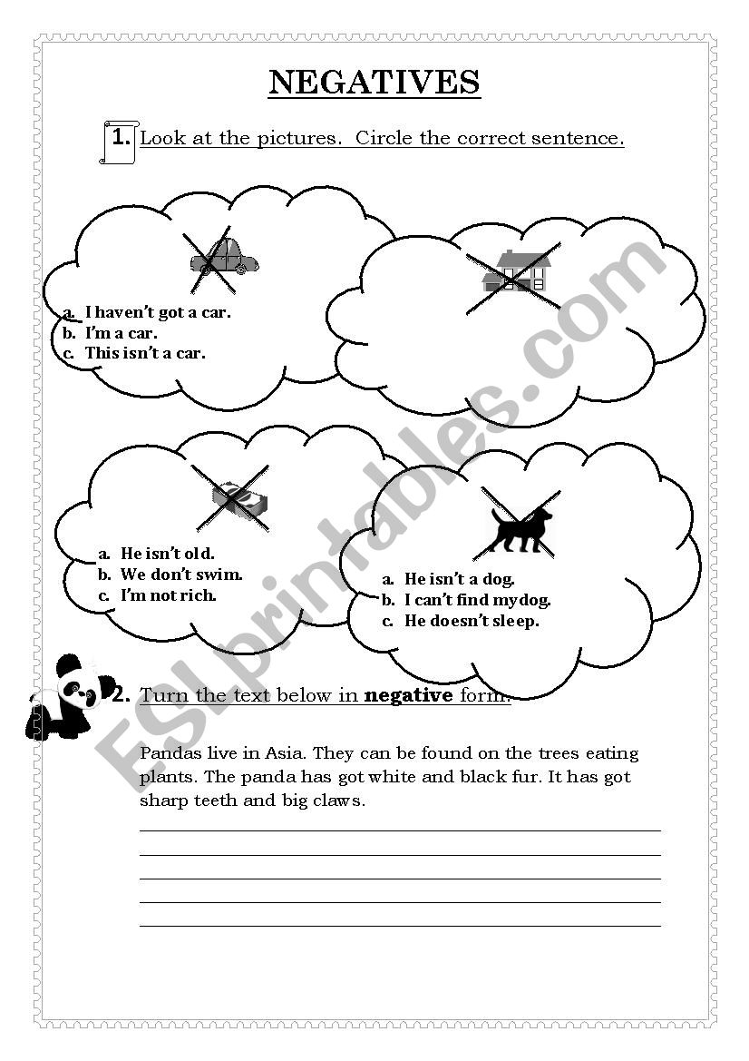 Negatives worksheet