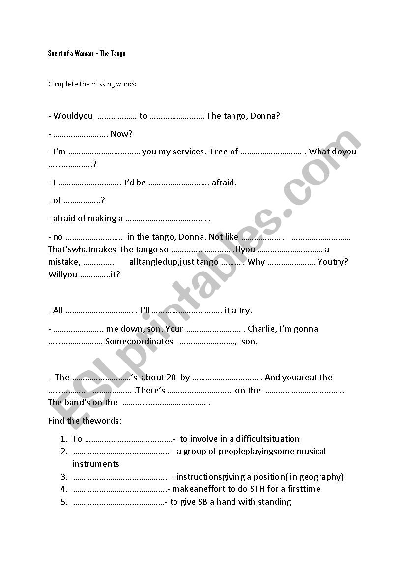 Scent of a Woman-film worksheet
