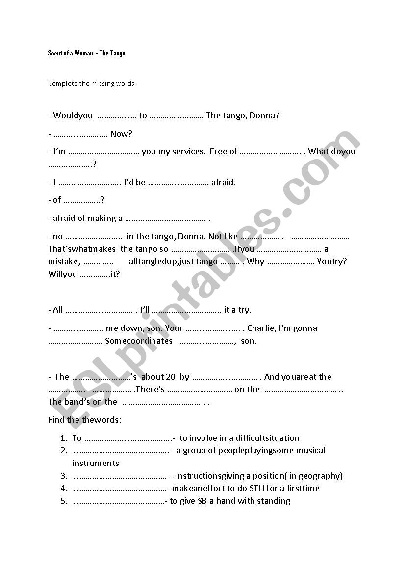 Scent of a Woman-film worksheet