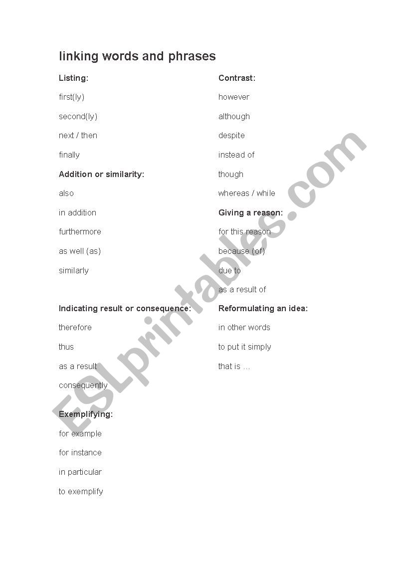 Linking words matching activity