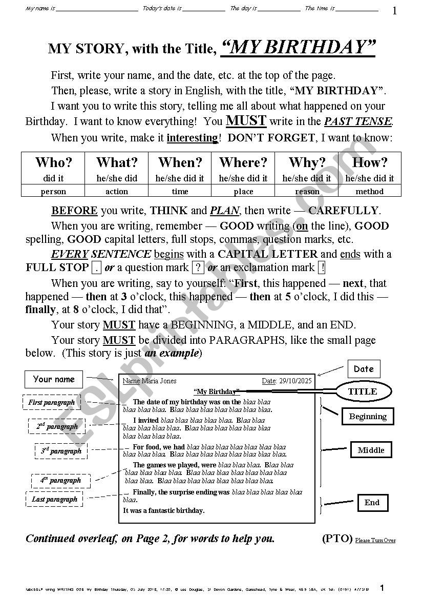 ESSAY 003 My Birthday worksheet