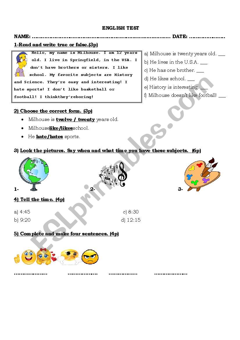 SCHOOL SUBJECTS  worksheet