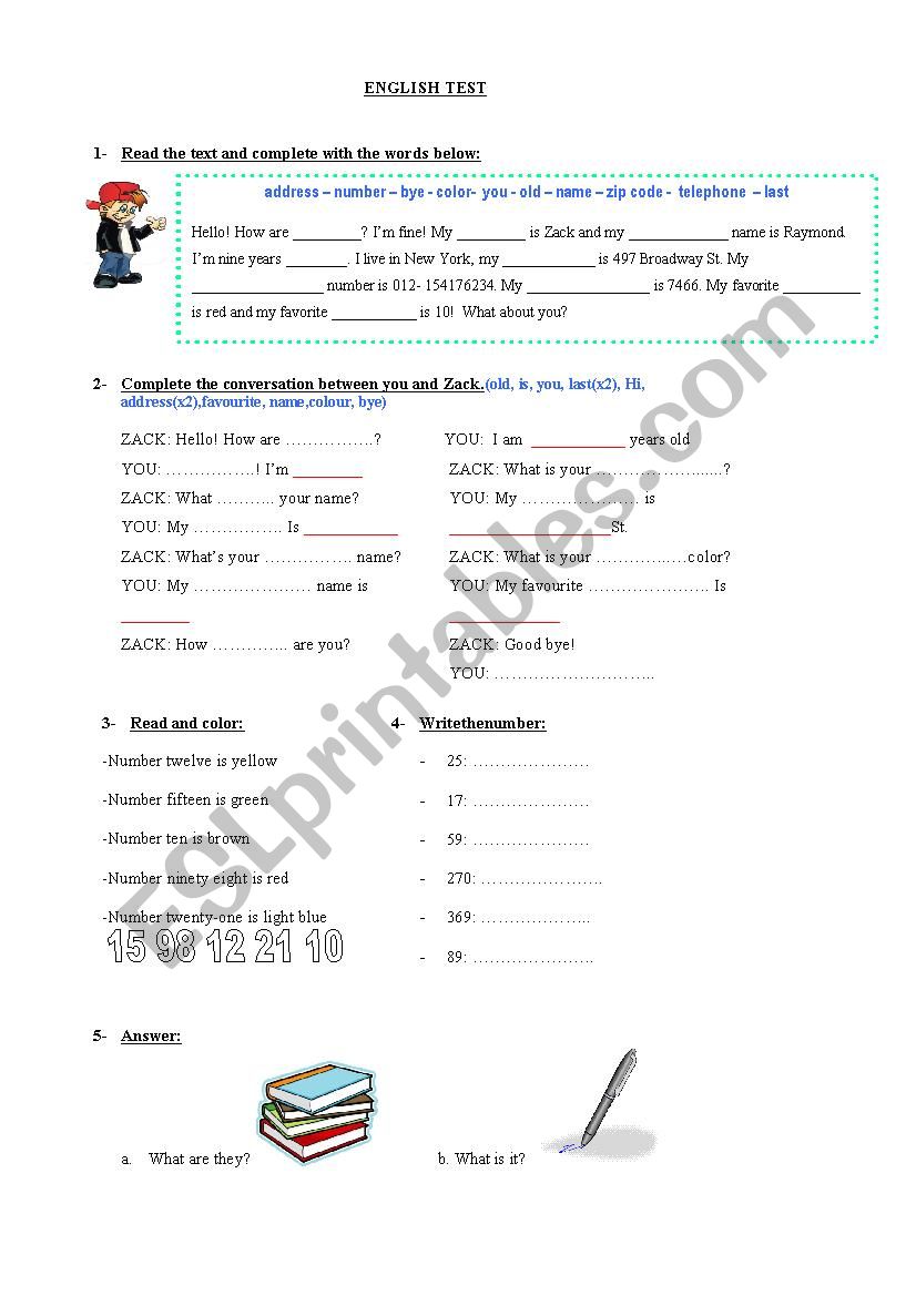 Personal Information  worksheet