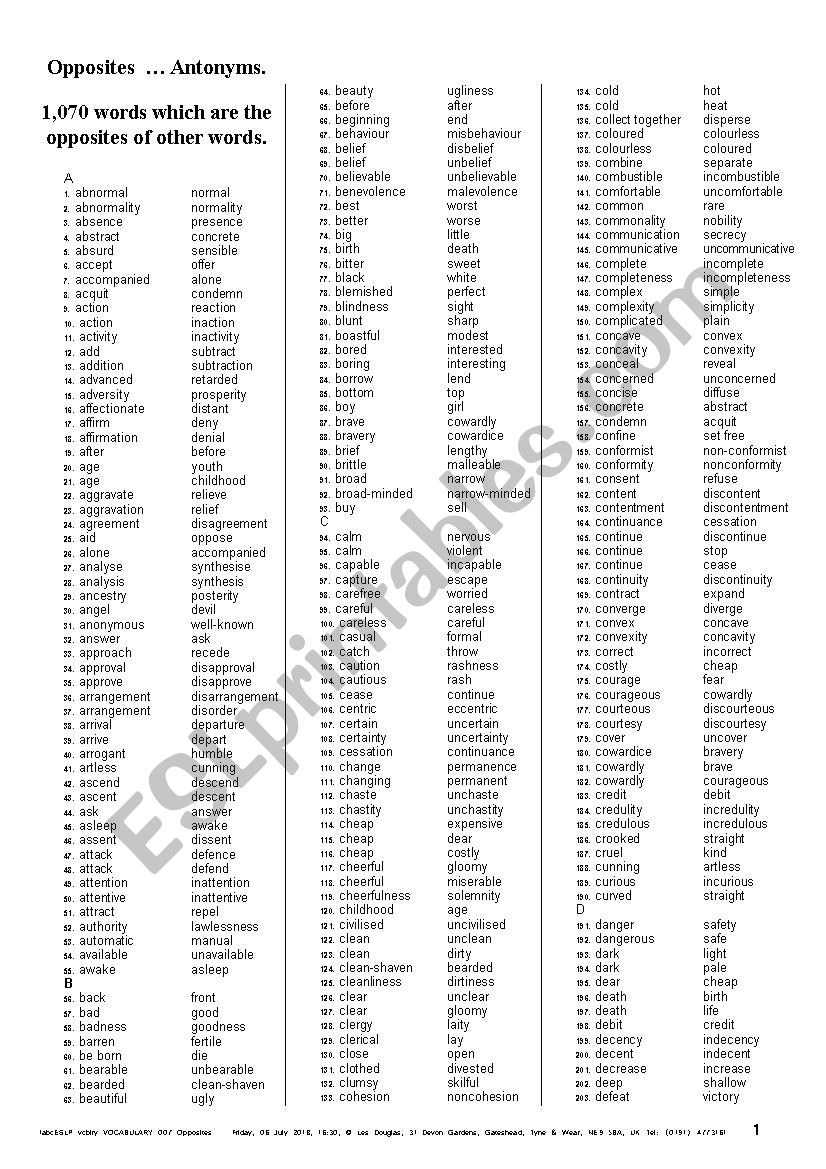 VOCABULARY 007 Opposites (antonyms)