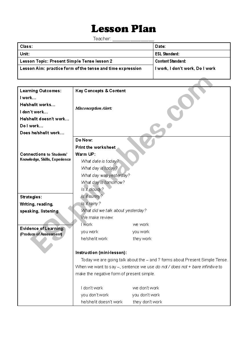 Teacher worksheet