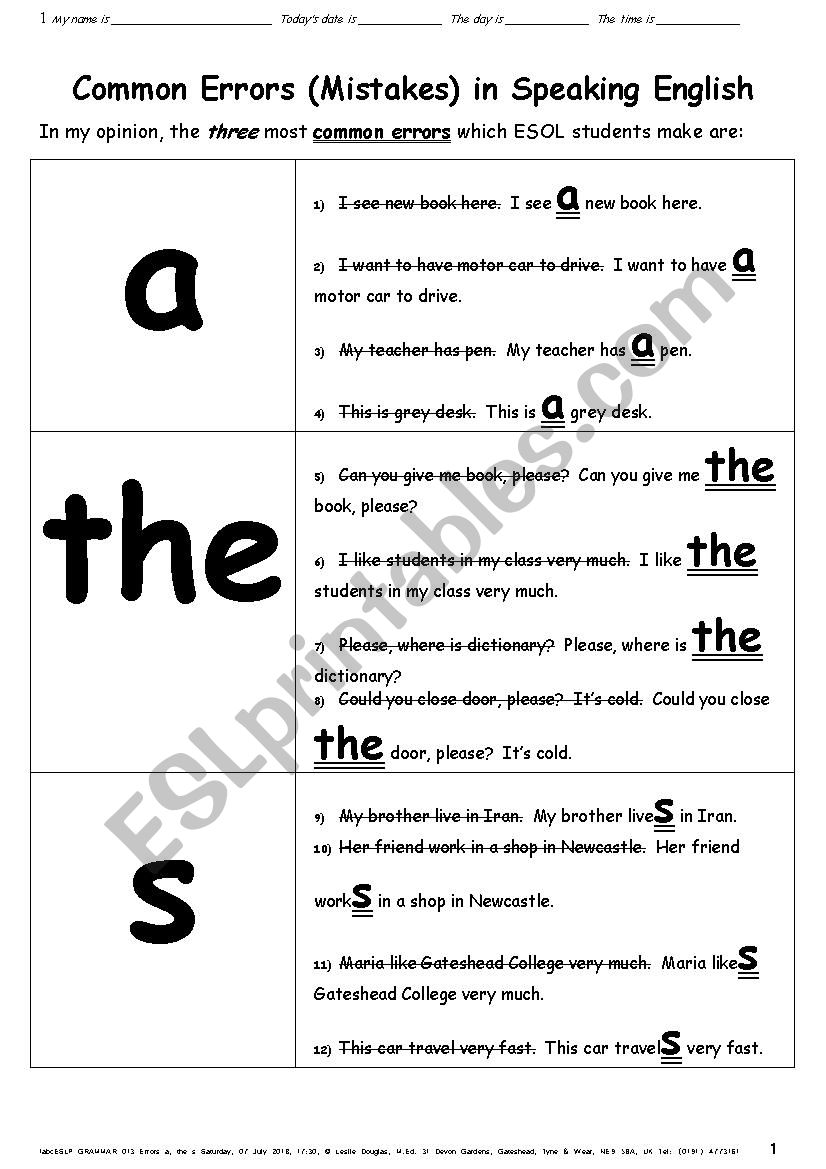 GRAMMAR 013 Three common errors a, the, s