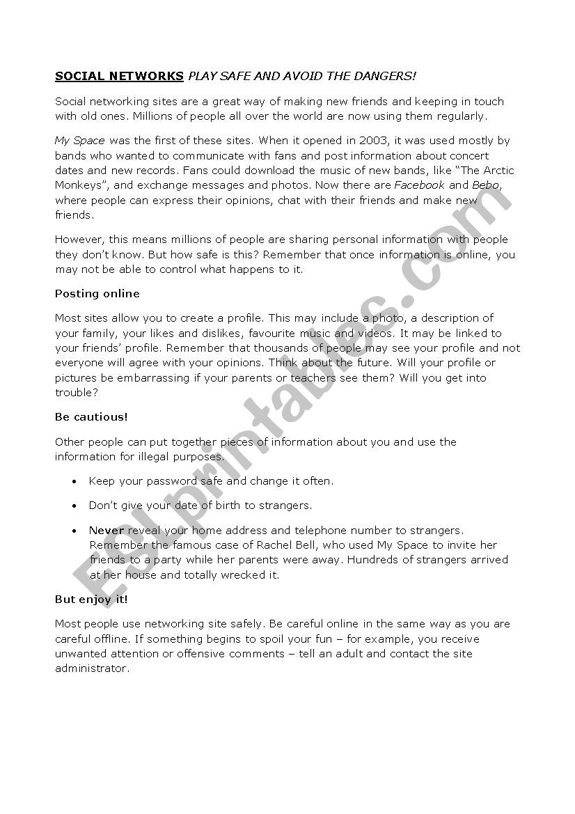 social Network worksheet