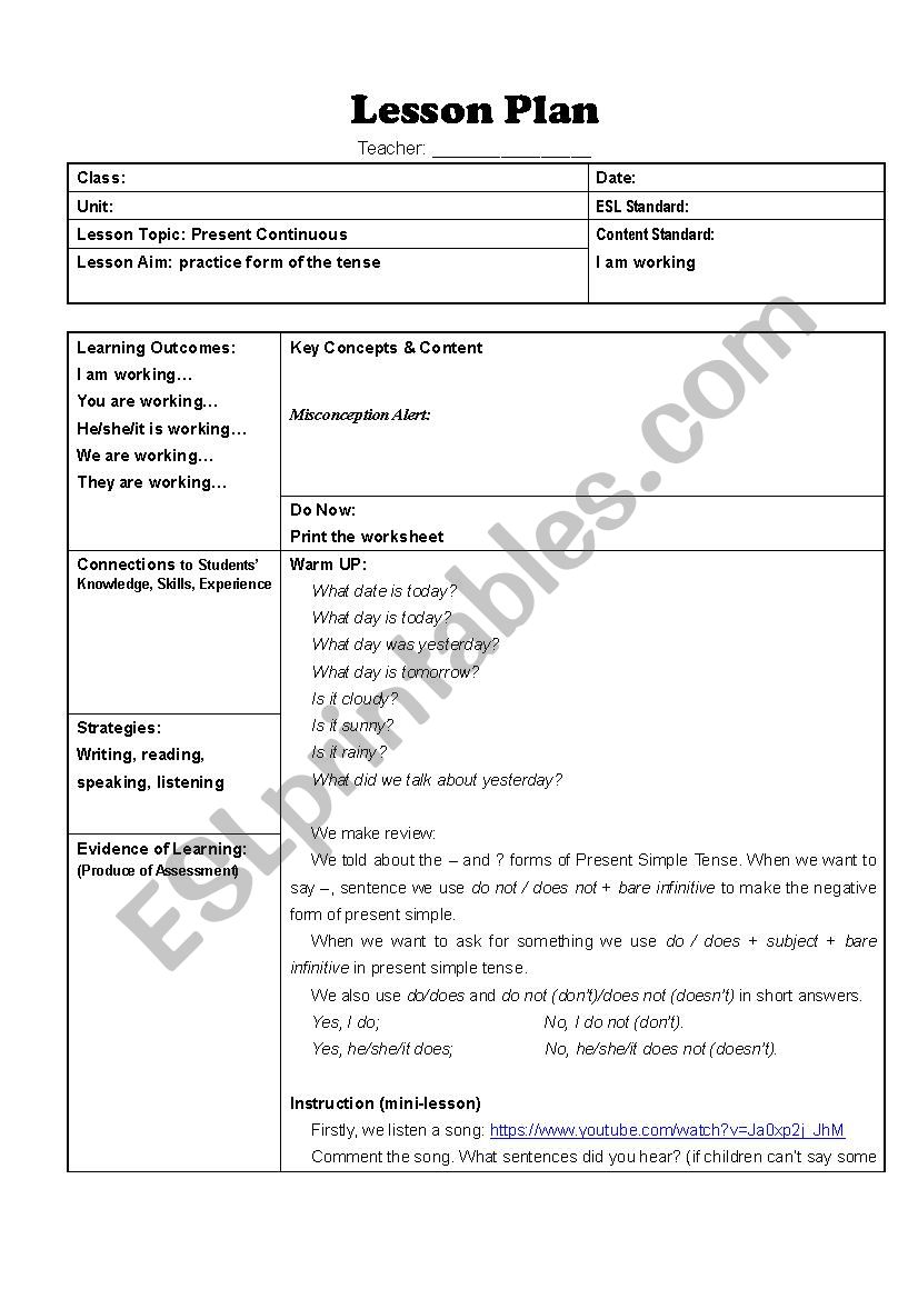 present continuous worksheet