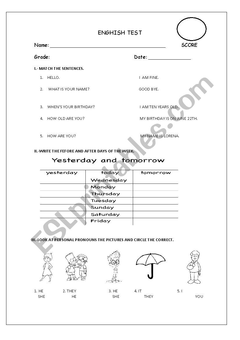 EXAM TEST worksheet