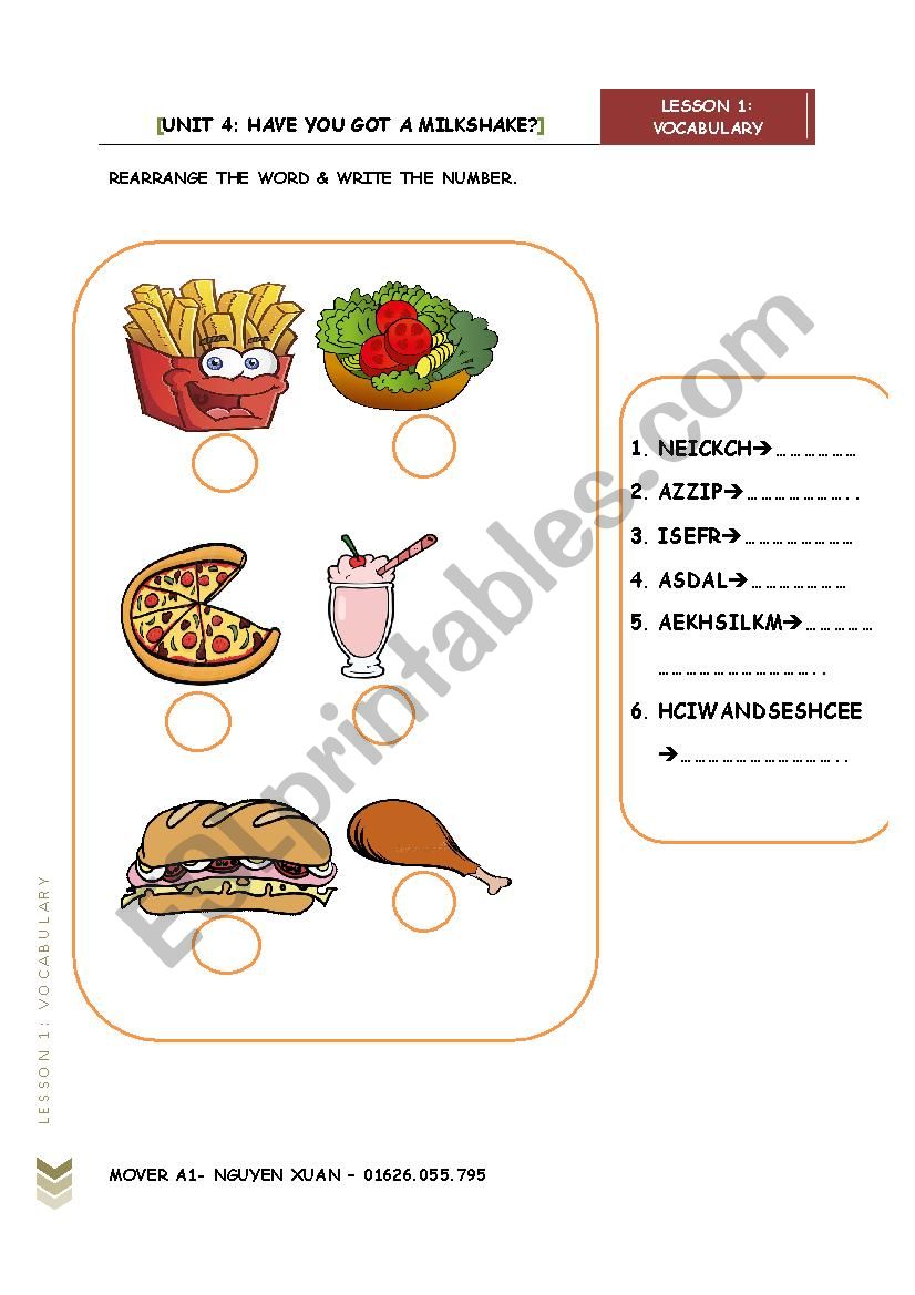 FOOD worksheet