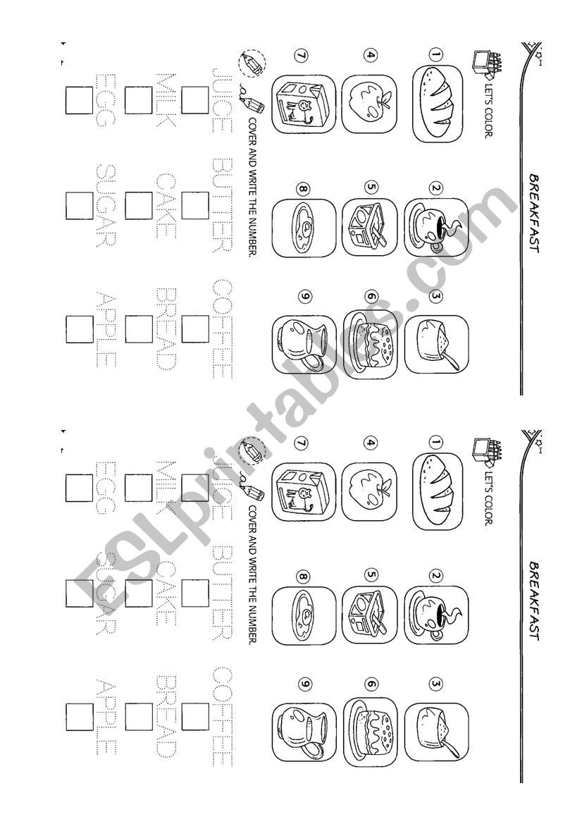 Breakfast worksheet