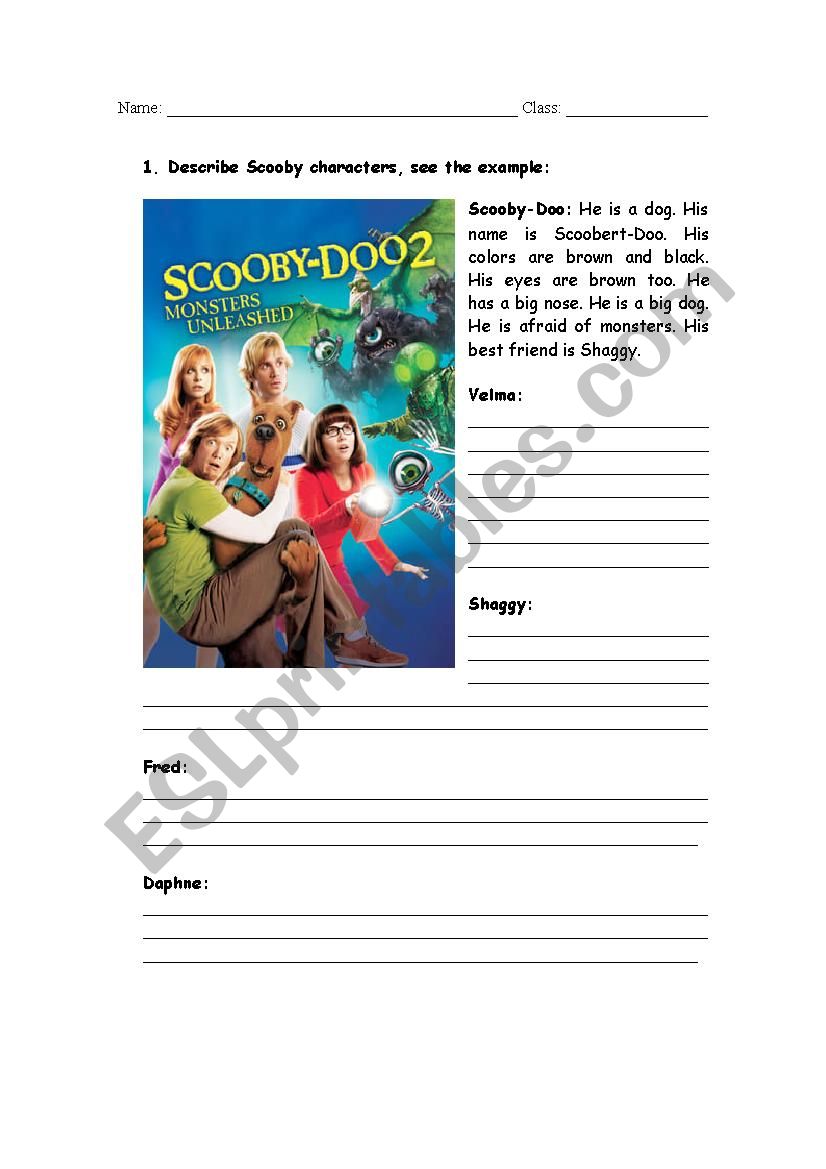 Scooby-Doo description worksheet