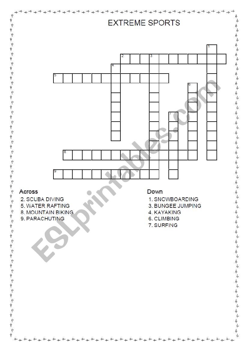 EXTREME SPORTS AND EQUIPMENT worksheet