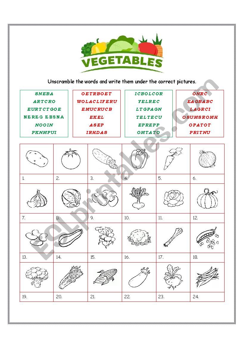 VEGETABLES worksheet