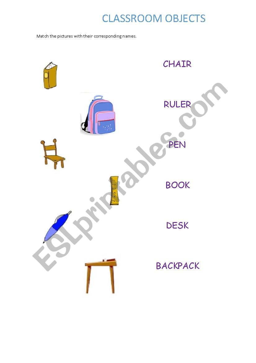 CLASSROOM OBJECTS - ESL worksheet by pal22
