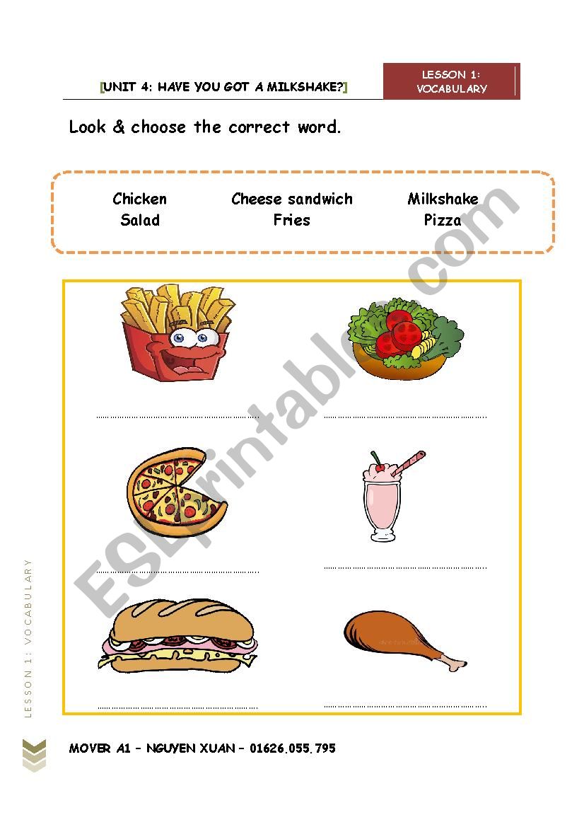 FOOD worksheet