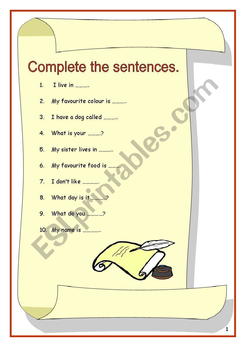 Complete the sentences worksheet