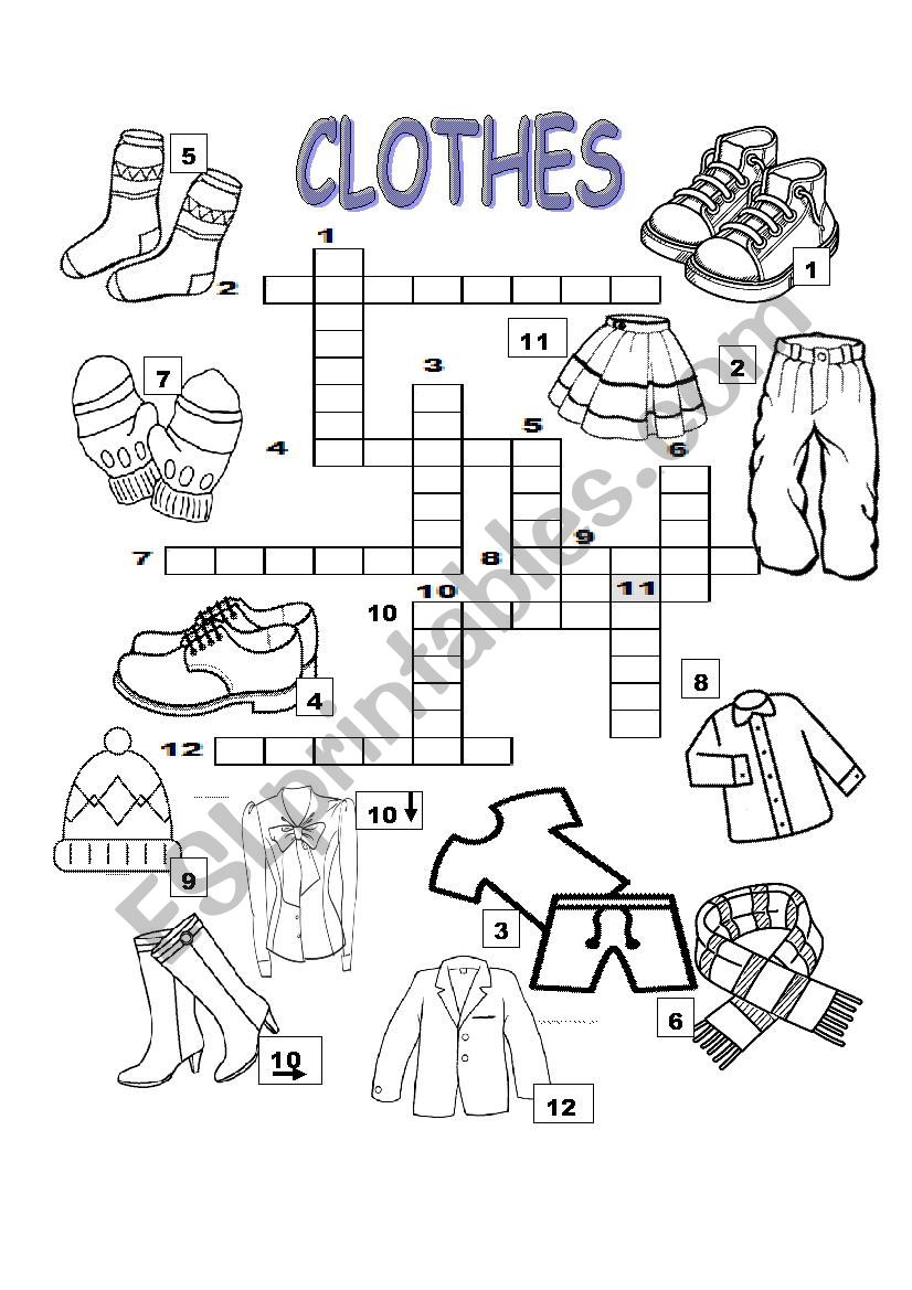 clothes crossword worksheet