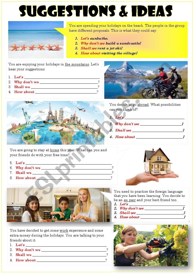 SUGGESTIONS & IDEAS worksheet