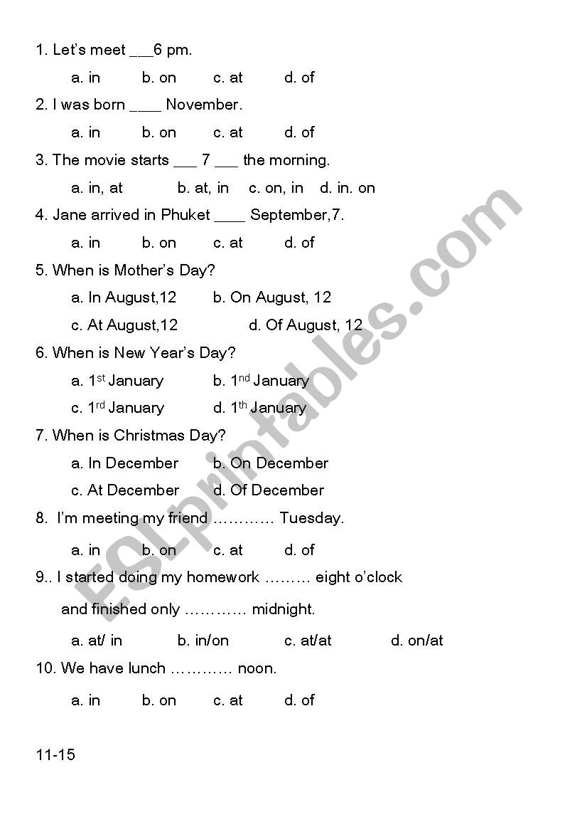 test worksheet