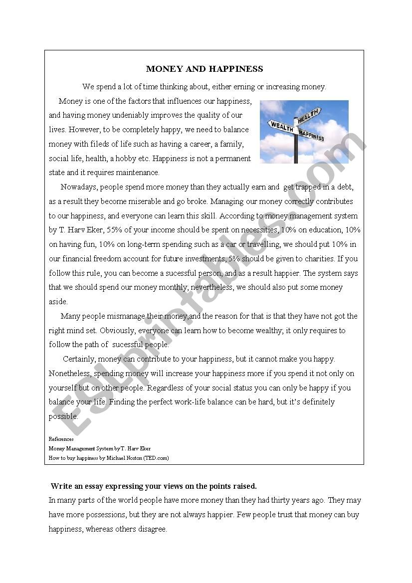 Money and Happinessâ€“ opinion essay