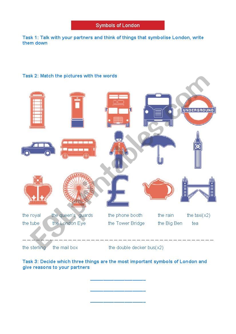 The symbols of London worksheet