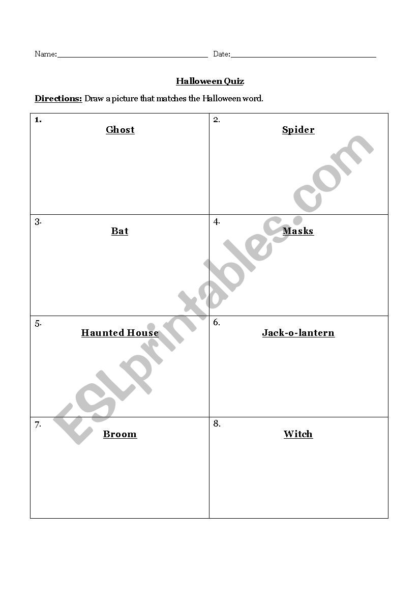 Halloween Vocabulary Quiz worksheet