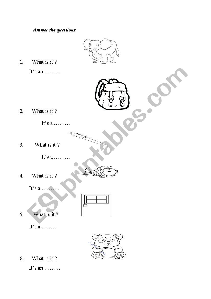 school objects worksheet