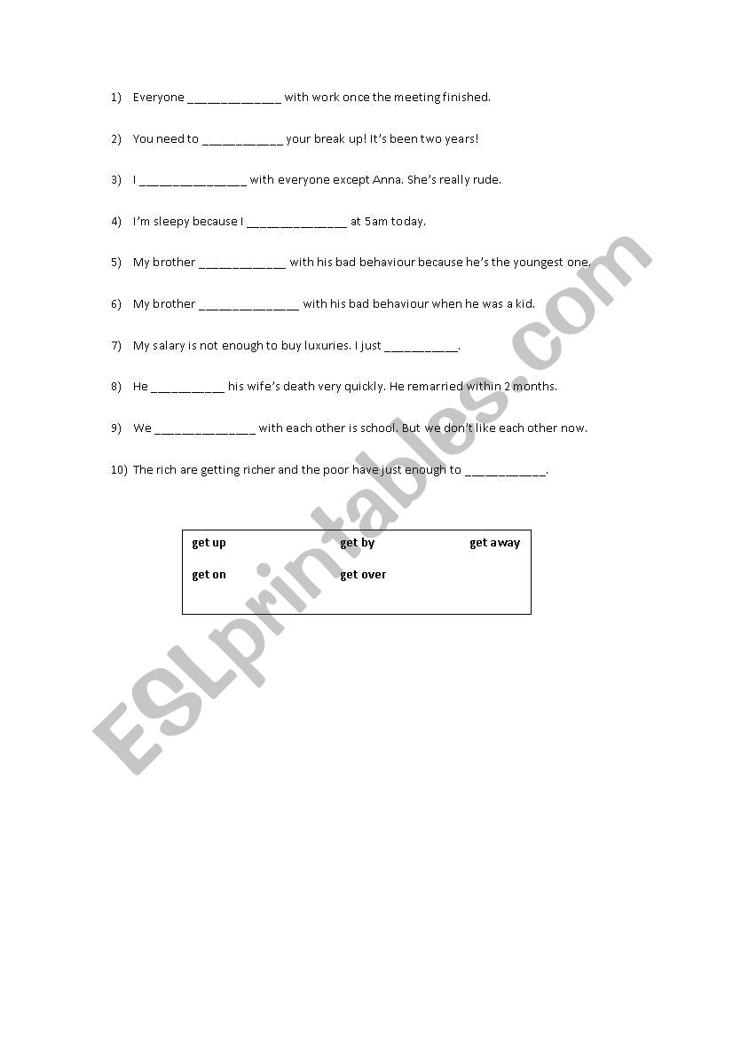 Fill In The Blanks Get Phrasal Verbs ESL Worksheet By Akshita89