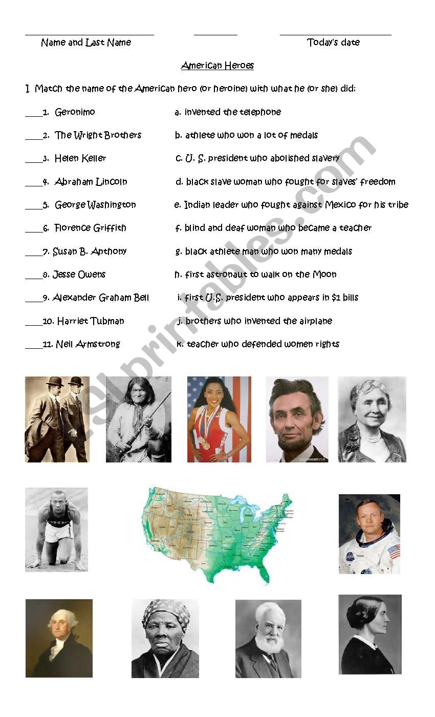 American Heroes worksheet