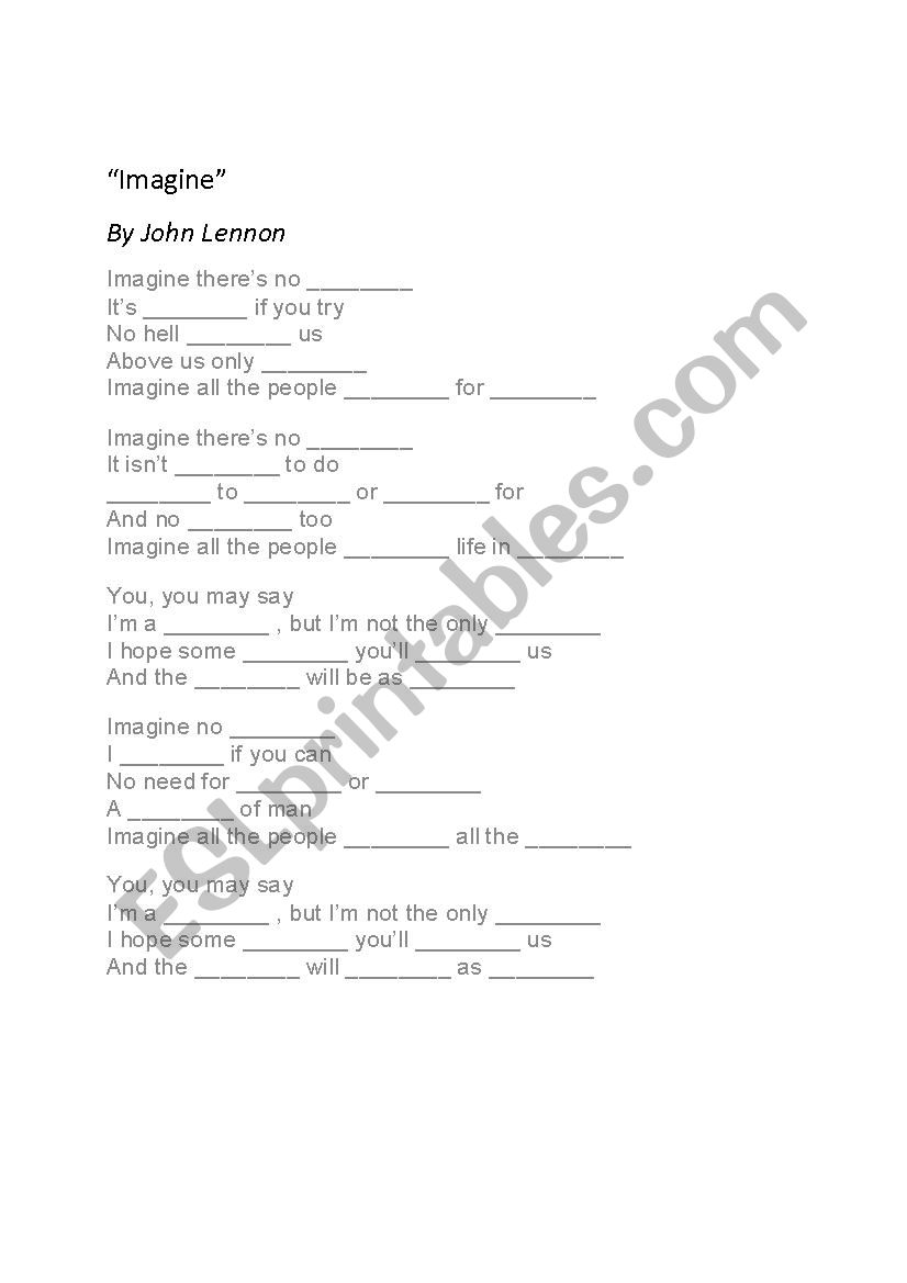 Imagine by John Lennon worksheet