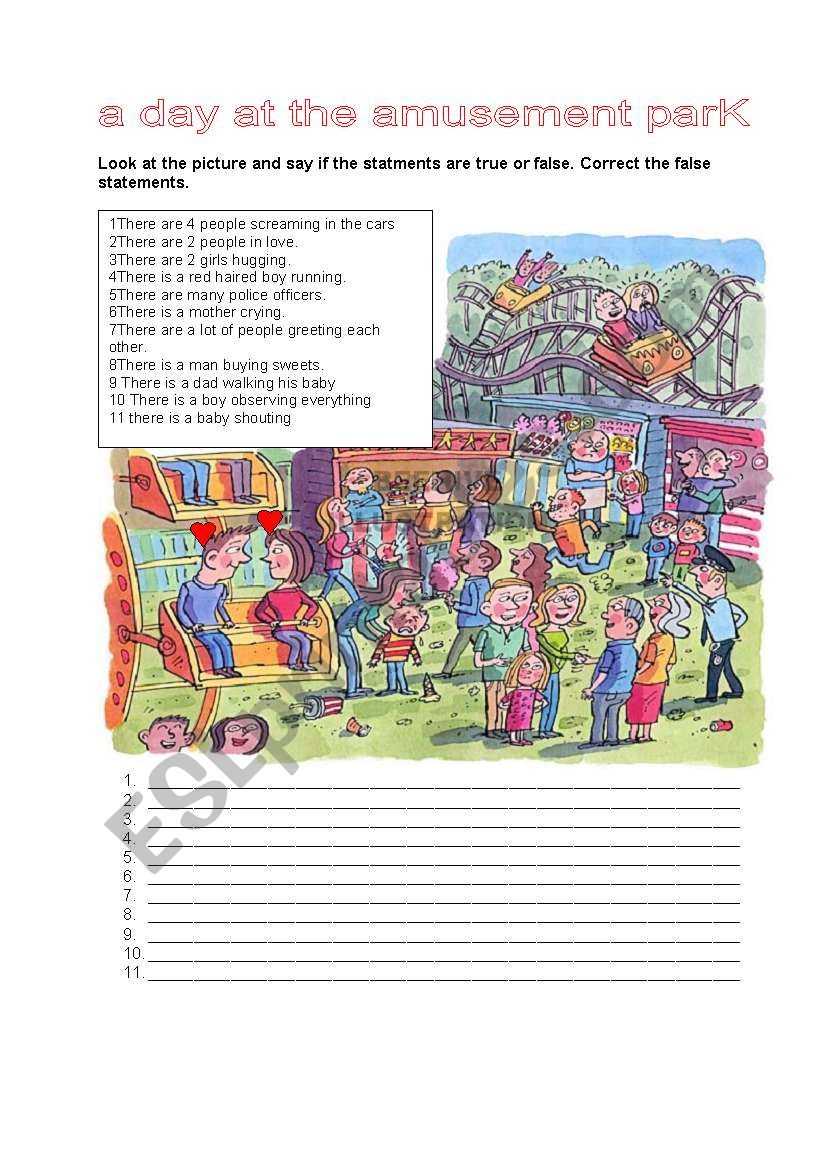 A DAY AT THE AMUSEMENT PARK worksheet