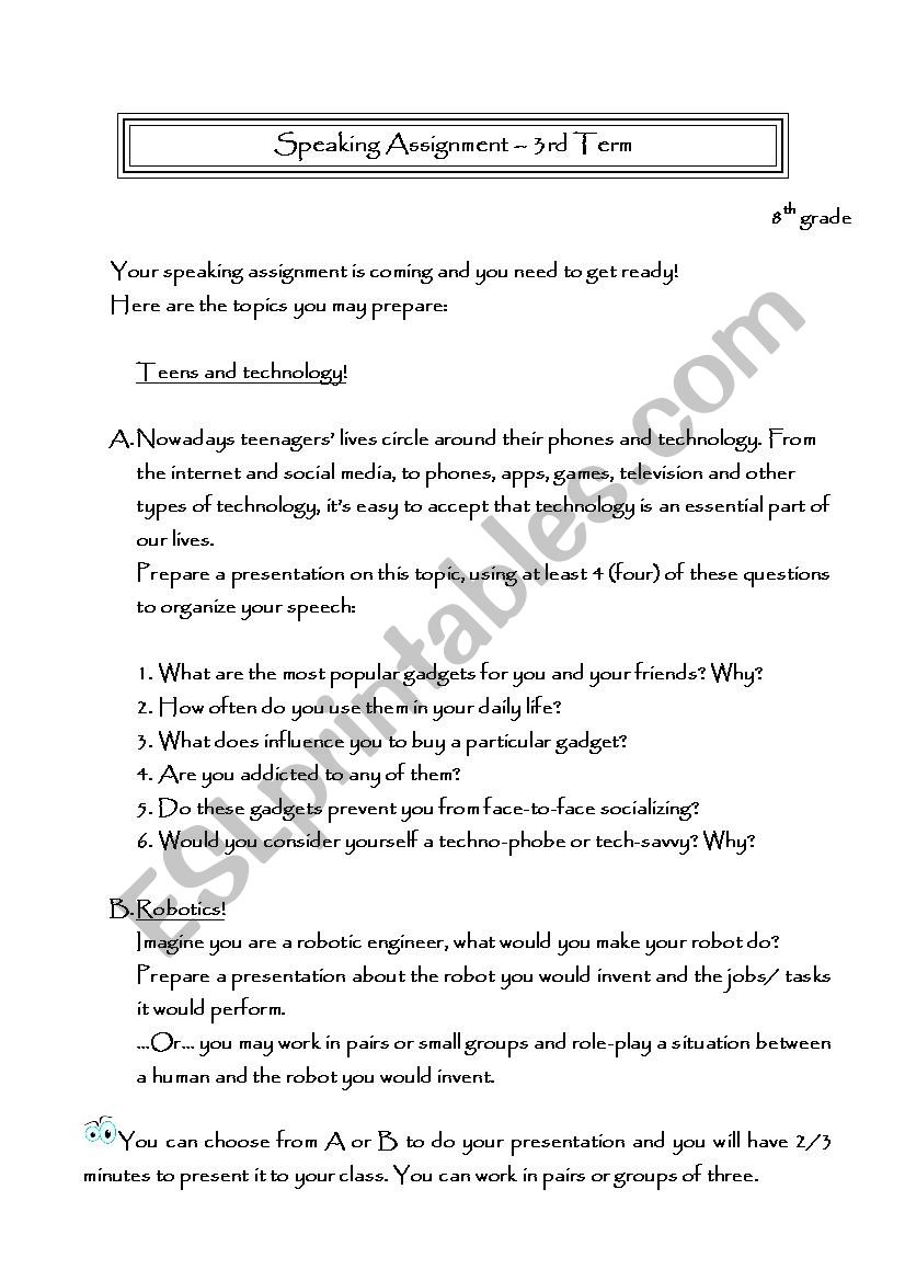 speaking assignment new technologies and robotics