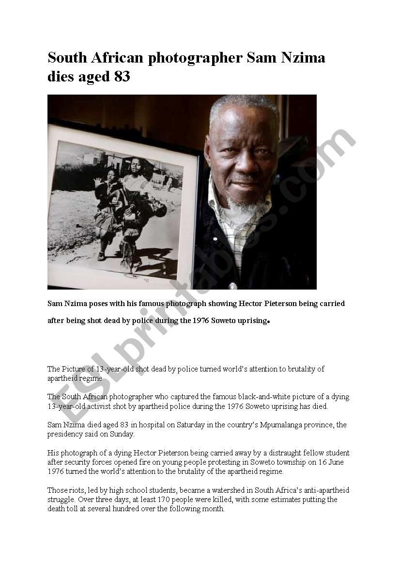 Sam Nzima ,South African photographer of the 1976 Soweto riots , dies aged 83 