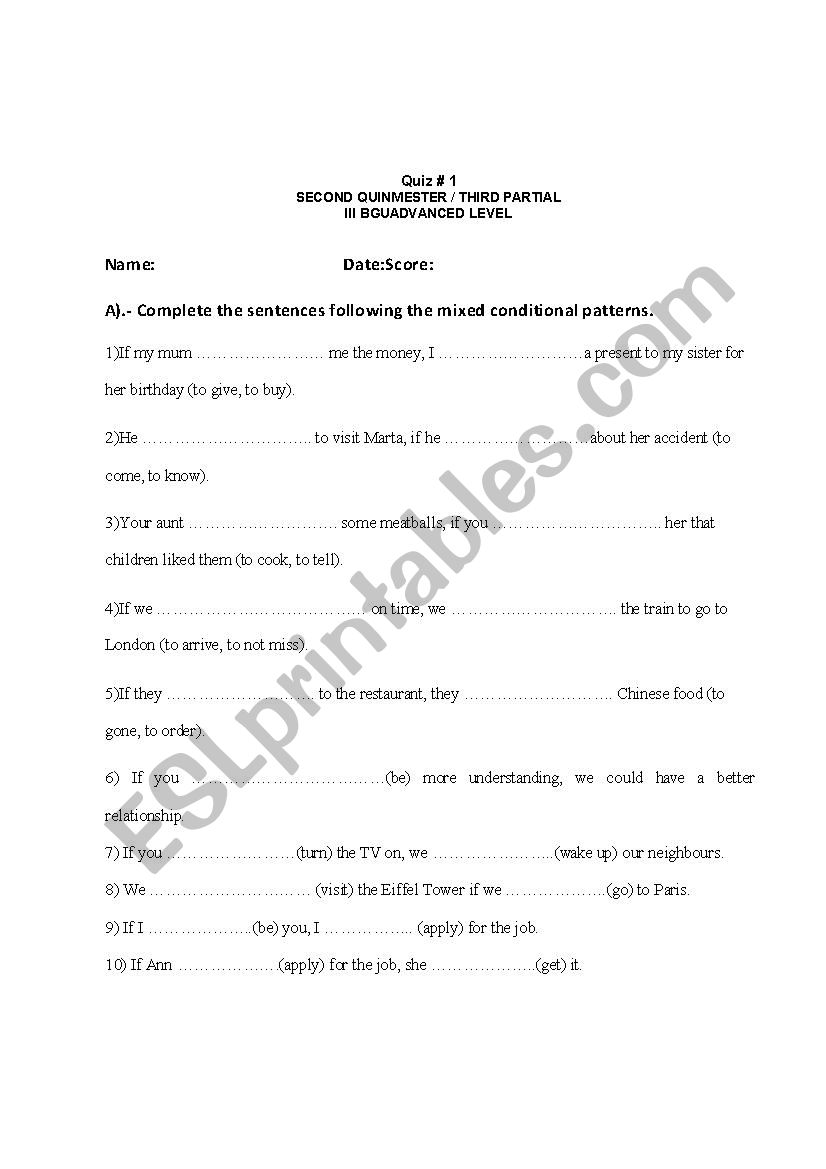 Conditional Quiz  worksheet