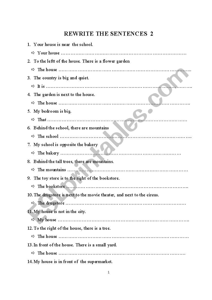 Rewriting the sentences worksheet