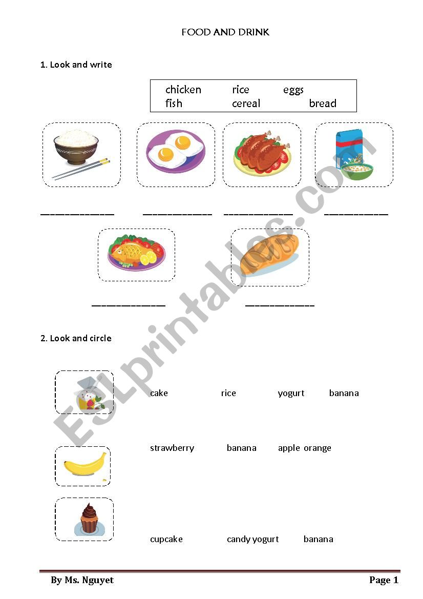 FOOD AND DRINK worksheet