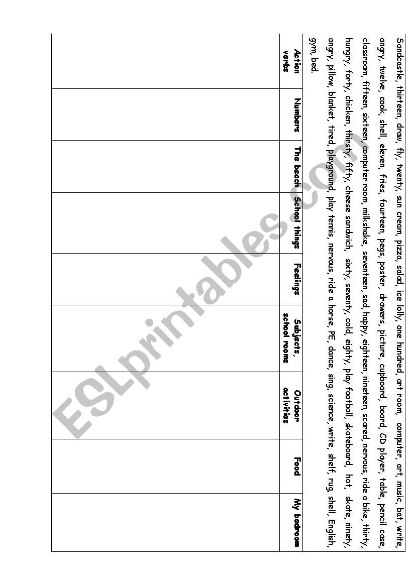 Vocabulary Revision for Family and Friends 1