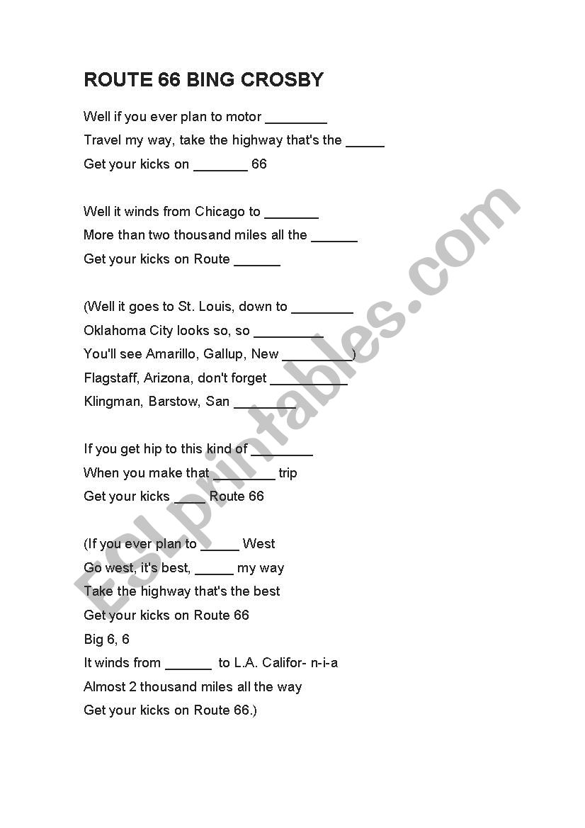 Route 66  worksheet